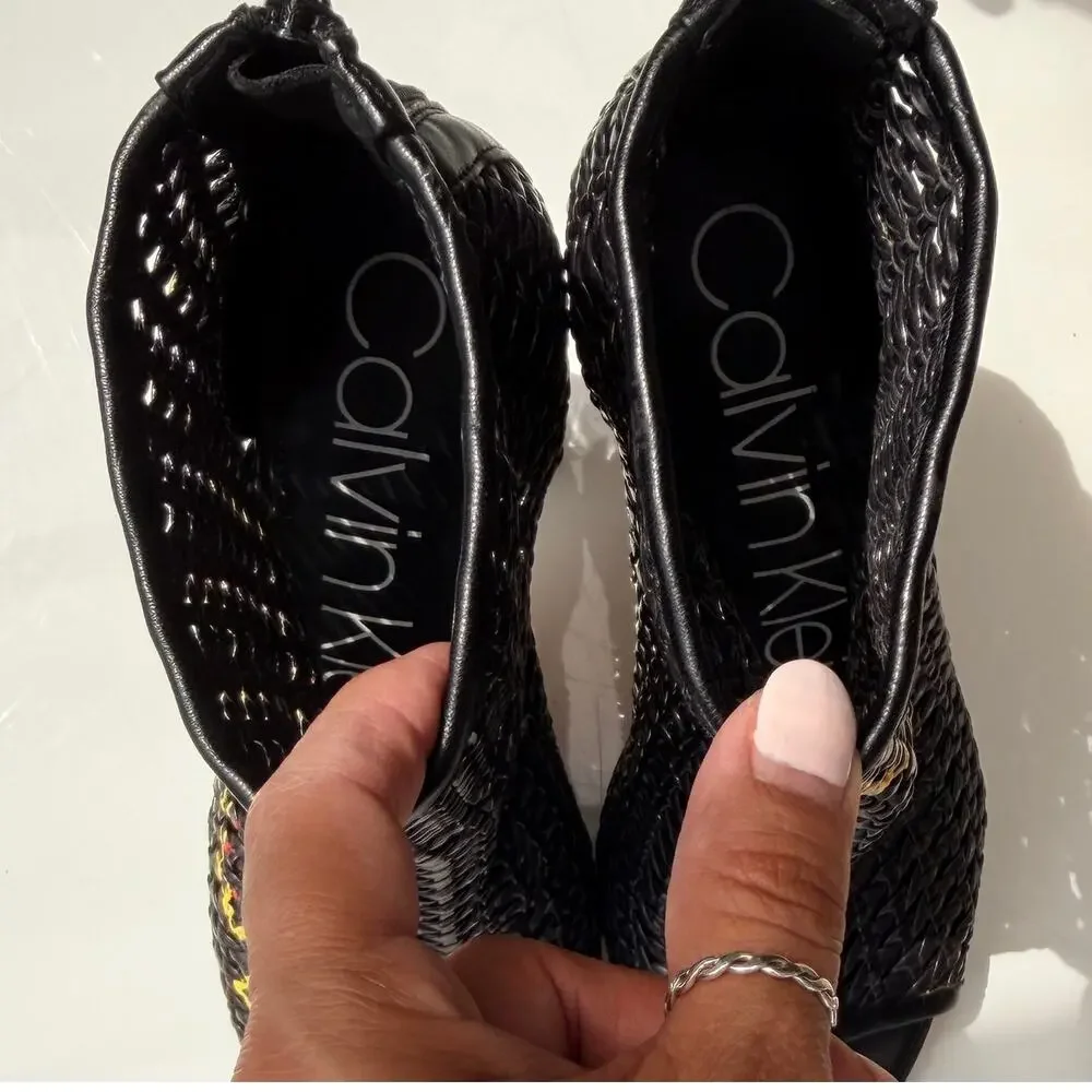 CALVIN KLEIN Custom Hand Painted Floral Woven Booties Heels Size 7